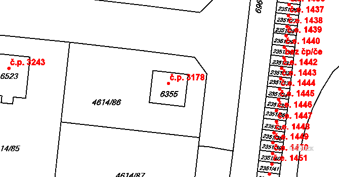 Žatec 3178 na parcele st. 6355 v KÚ Žatec, Katastrální mapa