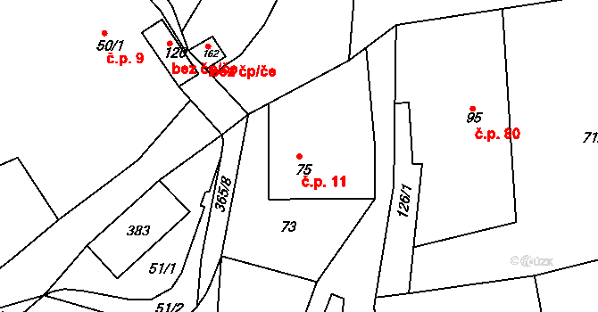 Hroubovice 11 na parcele st. 75 v KÚ Hroubovice, Katastrální mapa