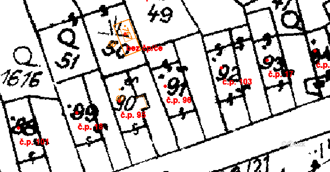 Trhová Kamenice 96 na parcele st. 91 v KÚ Trhová Kamenice, Katastrální mapa