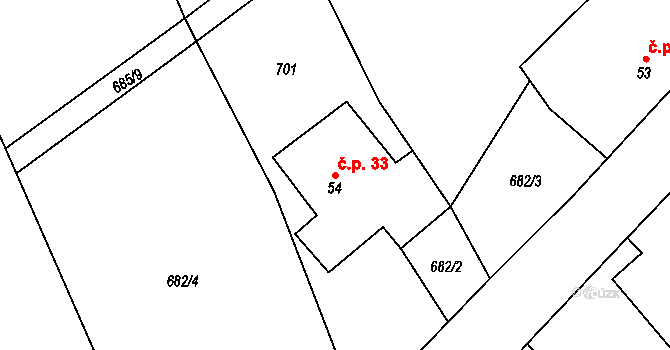 Svařeň 33, Vysoké Mýto na parcele st. 54 v KÚ Svařeň, Katastrální mapa