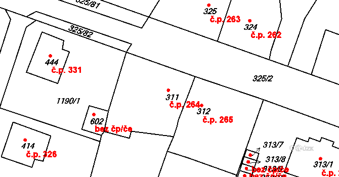Žebrák 264 na parcele st. 311 v KÚ Žebrák, Katastrální mapa