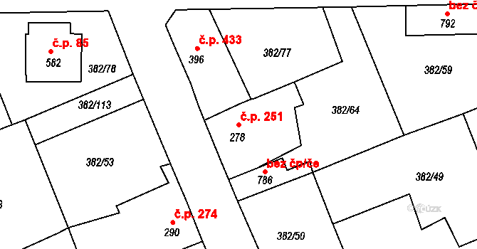 Rudná 251 na parcele st. 278 v KÚ Dušníky u Rudné, Katastrální mapa