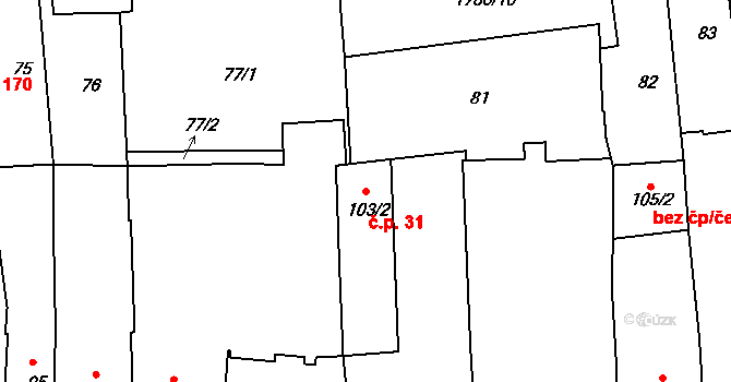 Manětín 31 na parcele st. 103/2 v KÚ Manětín, Katastrální mapa