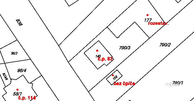 Brnířov 83 na parcele st. 140 v KÚ Brnířov, Katastrální mapa