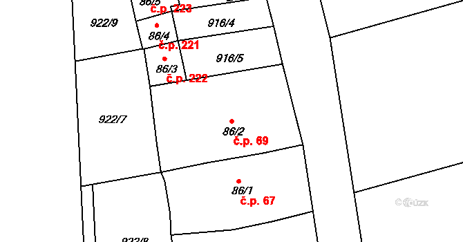 Velká Ves 69, Broumov na parcele st. 86/2 v KÚ Velká Ves u Broumova, Katastrální mapa