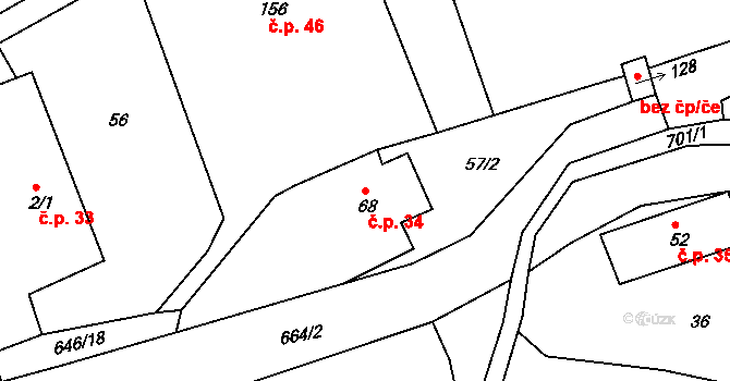 Bělý 34, Machov na parcele st. 68 v KÚ Bělý, Katastrální mapa