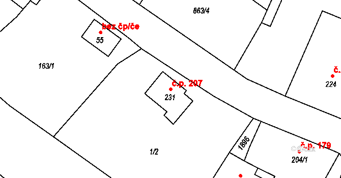 Otovice 207 na parcele st. 231 v KÚ Otovice u Broumova, Katastrální mapa