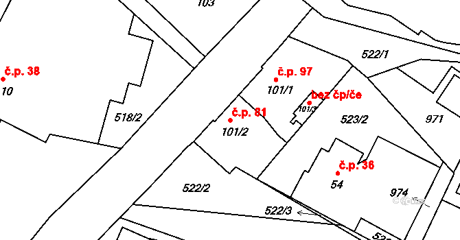 Litětiny 81, Dolní Roveň na parcele st. 101/2 v KÚ Litětiny, Katastrální mapa