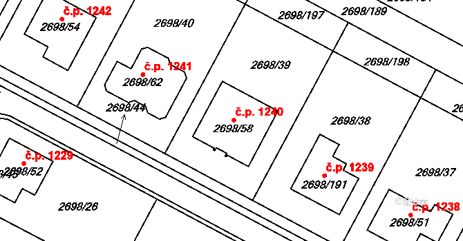 Svatobořice 1240, Svatobořice-Mistřín na parcele st. 2698/58 v KÚ Svatobořice, Katastrální mapa