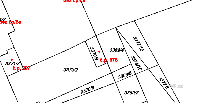 Buchlovice 878 na parcele st. 3370/9 v KÚ Buchlovice, Katastrální mapa