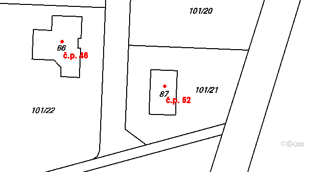 Hostkovice 52, Tršice na parcele st. 87 v KÚ Hostkovice, Katastrální mapa