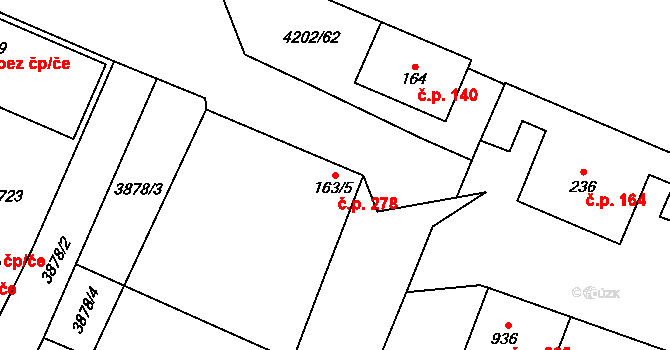 Lenešice 278 na parcele st. 163/5 v KÚ Lenešice, Katastrální mapa
