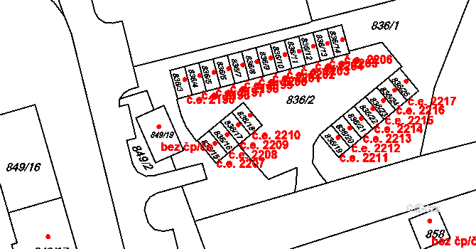 Jirkov 2209 na parcele st. 836/17 v KÚ Jirkov, Katastrální mapa