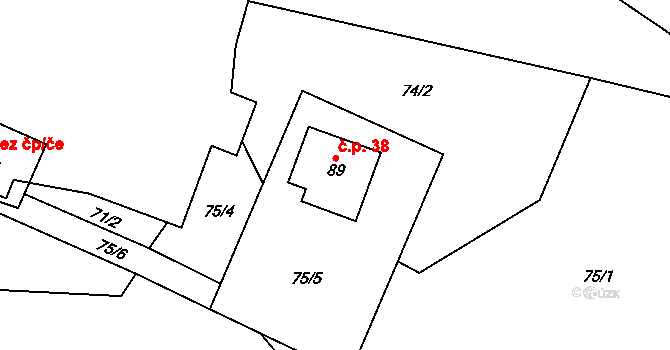 Číhošť 38 na parcele st. 89 v KÚ Číhošť, Katastrální mapa