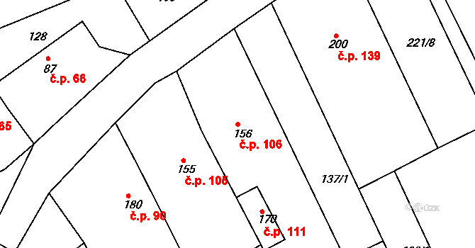 Tučapy 106, Holešov na parcele st. 156 v KÚ Tučapy u Holešova, Katastrální mapa