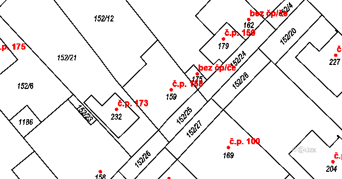 Želetice 158 na parcele st. 159 v KÚ Želetice u Znojma, Katastrální mapa