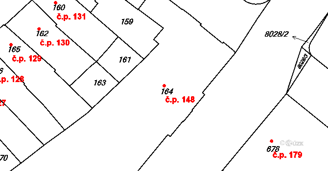 Mělník 148 na parcele st. 164 v KÚ Mělník, Katastrální mapa