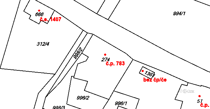 Polubný 783, Kořenov na parcele st. 274 v KÚ Polubný, Katastrální mapa