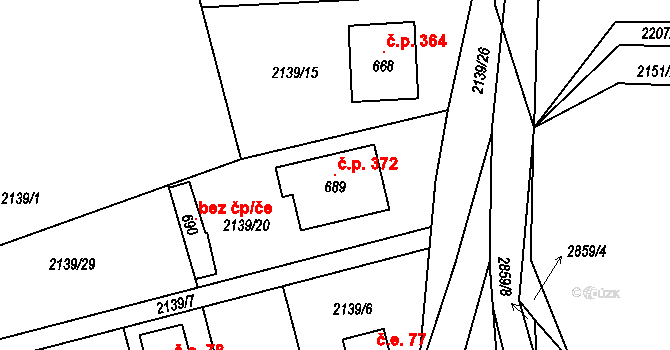 Ledce 372 na parcele st. 689 v KÚ Ledce u Plzně, Katastrální mapa