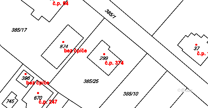 Řež 374, Husinec na parcele st. 299 v KÚ Husinec u Řeže, Katastrální mapa