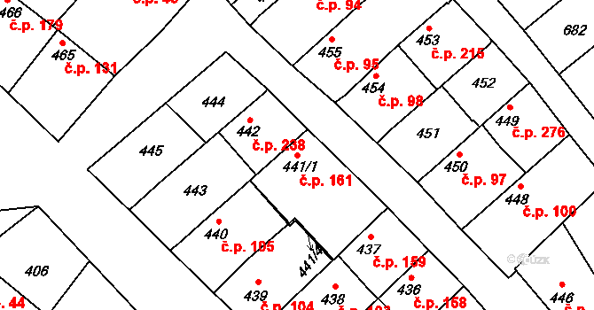 Lužice 161 na parcele st. 441/1 v KÚ Lužice u Hodonína, Katastrální mapa