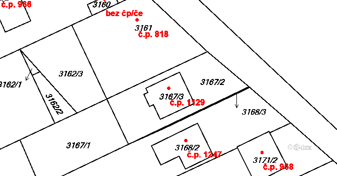 Rohatec 1129 na parcele st. 3167/3 v KÚ Rohatec, Katastrální mapa