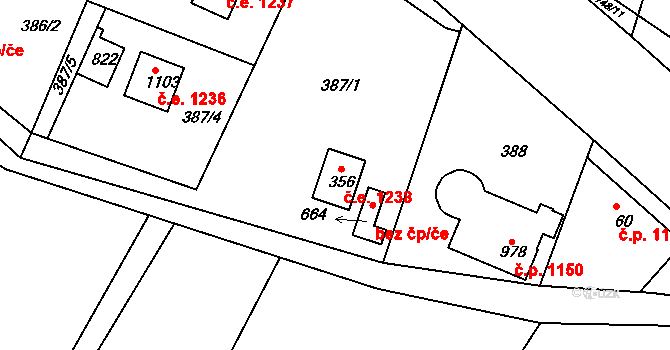 Ládví 1238, Kamenice na parcele st. 356 v KÚ Ládví, Katastrální mapa