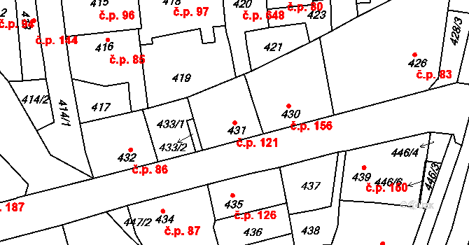 Švermov 121, Kladno na parcele st. 431 v KÚ Motyčín, Katastrální mapa