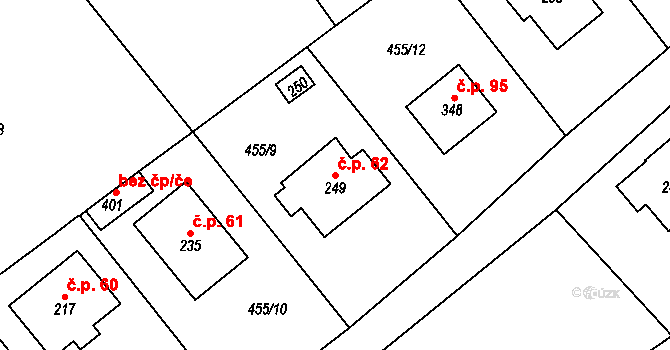 Chutnovka 62, Mírová pod Kozákovem na parcele st. 249 v KÚ Sekerkovy Loučky, Katastrální mapa
