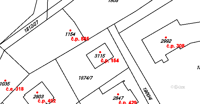 Ostravice 154 na parcele st. 3115 v KÚ Ostravice 1, Katastrální mapa