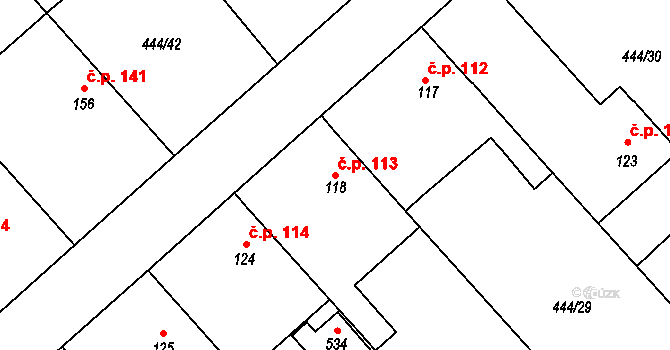 Holohlavy 113 na parcele st. 118 v KÚ Holohlavy, Katastrální mapa