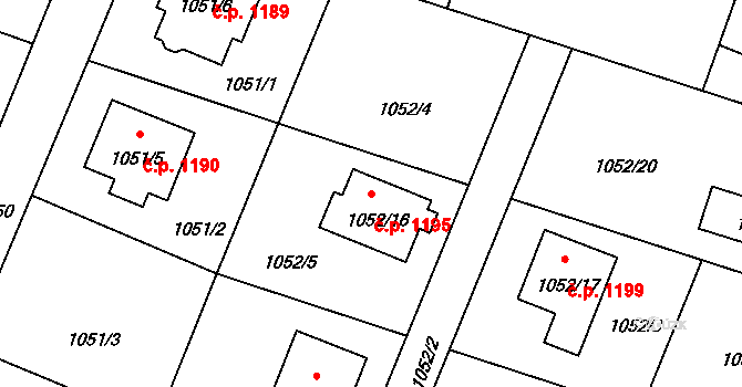 Zubří 1195 na parcele st. 1052/16 v KÚ Zubří, Katastrální mapa