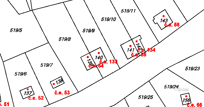 Samechov 133, Chocerady na parcele st. 140 v KÚ Samechov, Katastrální mapa