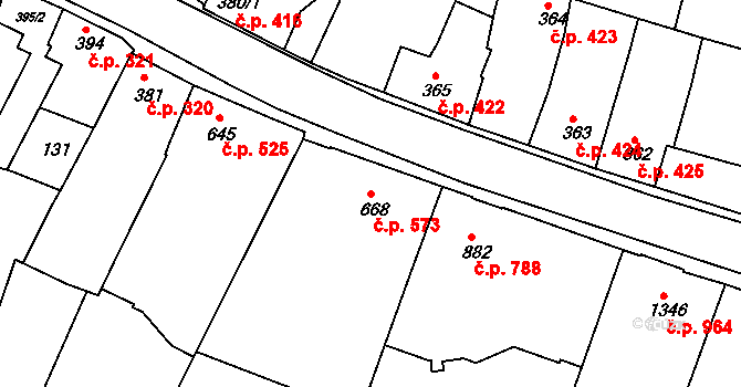 Lysá nad Labem 573 na parcele st. 668 v KÚ Lysá nad Labem, Katastrální mapa