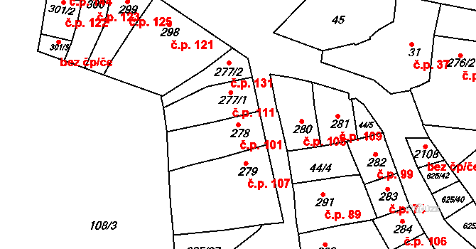 Podklášteří 101, Třebíč na parcele st. 278 v KÚ Podklášteří, Katastrální mapa