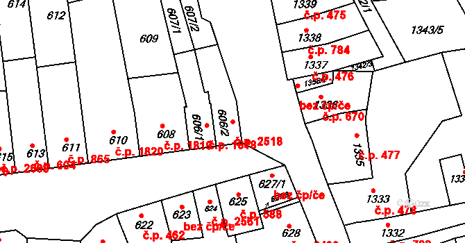 Líšeň 2518, Brno na parcele st. 606/2 v KÚ Líšeň, Katastrální mapa