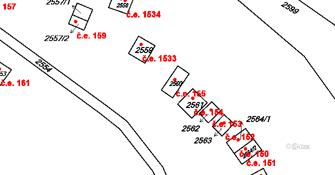 Obřany 155, Brno na parcele st. 2560 v KÚ Obřany, Katastrální mapa