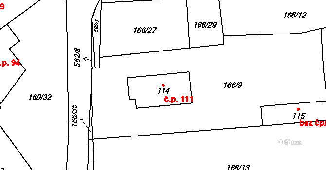 Blšany u Loun 111 na parcele st. 114 v KÚ Blšany u Loun, Katastrální mapa