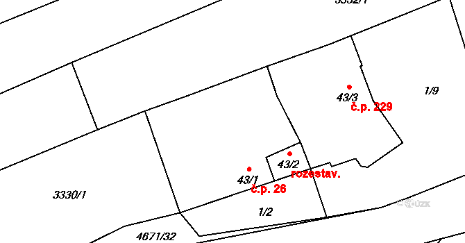 Ločenice 26 na parcele st. 43/1 v KÚ Ločenice, Katastrální mapa