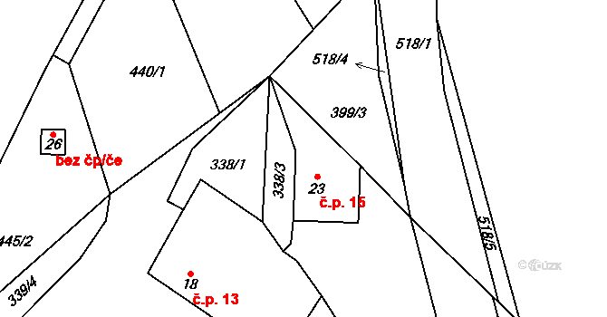 Miletín 15, Želiv na parcele st. 23 v KÚ Miletín u Humpolce, Katastrální mapa