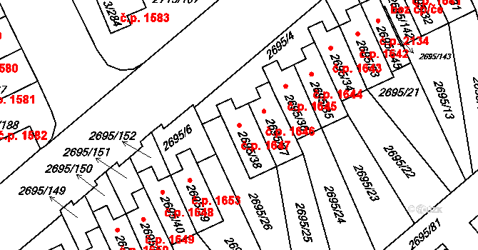 Pelhřimov 1647 na parcele st. 2695/38 v KÚ Pelhřimov, Katastrální mapa