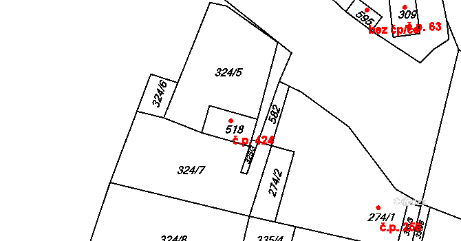 Ledvice 424 na parcele st. 518 v KÚ Ledvice, Katastrální mapa