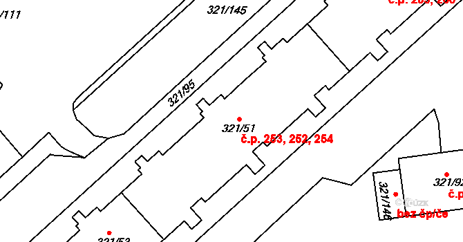 Prosetice 252,253,254, Teplice na parcele st. 321/51 v KÚ Prosetice, Katastrální mapa