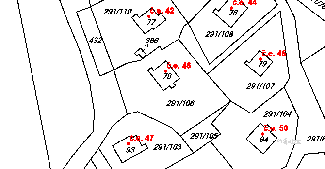 Cetnov 46, Cheb na parcele st. 78 v KÚ Cetnov, Katastrální mapa