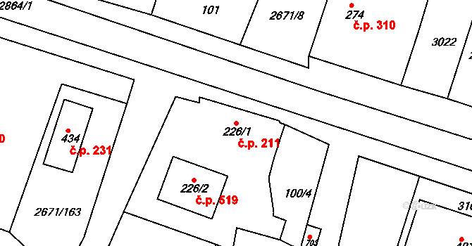 Černilov 211 na parcele st. 226/1 v KÚ Černilov, Katastrální mapa
