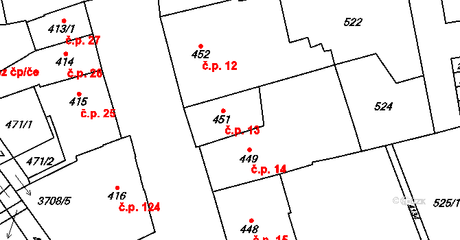 Klatovy IV 13, Klatovy na parcele st. 451 v KÚ Klatovy, Katastrální mapa