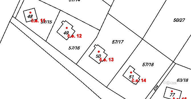 Leština 13, Strmilov na parcele st. 50 v KÚ Leština u Strmilova, Katastrální mapa