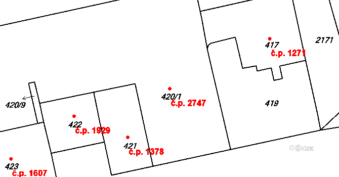 Žižkov 2747, Praha na parcele st. 420/1 v KÚ Žižkov, Katastrální mapa