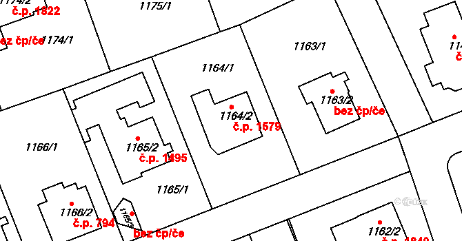 Modřany 1579, Praha 18 na parcele st. 1164/2 v KÚ Modřany, Katastrální mapa