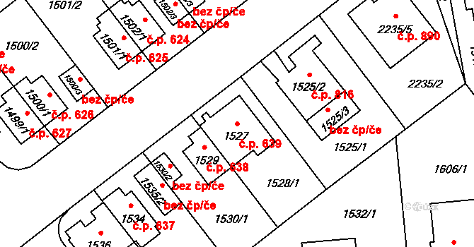 Ruzyně 639, Praha na parcele st. 1527 v KÚ Ruzyně, Katastrální mapa